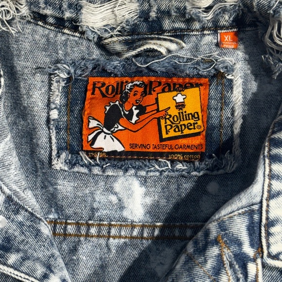 Distressed Denim Jacket Rolling Papers Jean Jacket in Stonewash Blue Denim - Picture 7 of 10